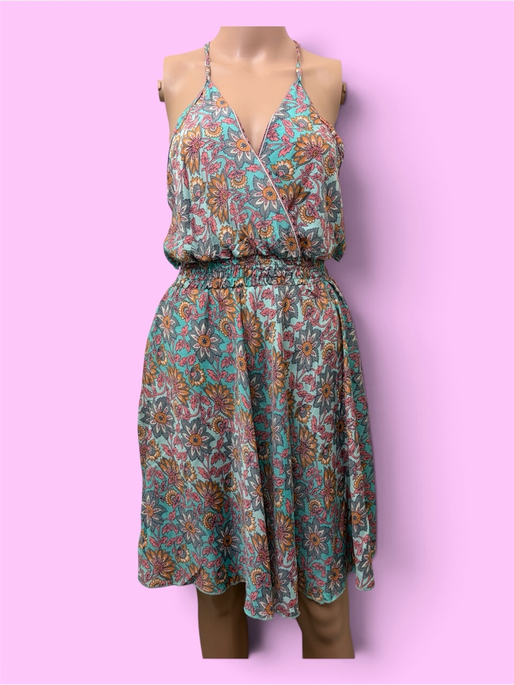 Spell & The Gypsy Boho Floral Halter middi  Dress ,Flowy Ruffled Size  Small